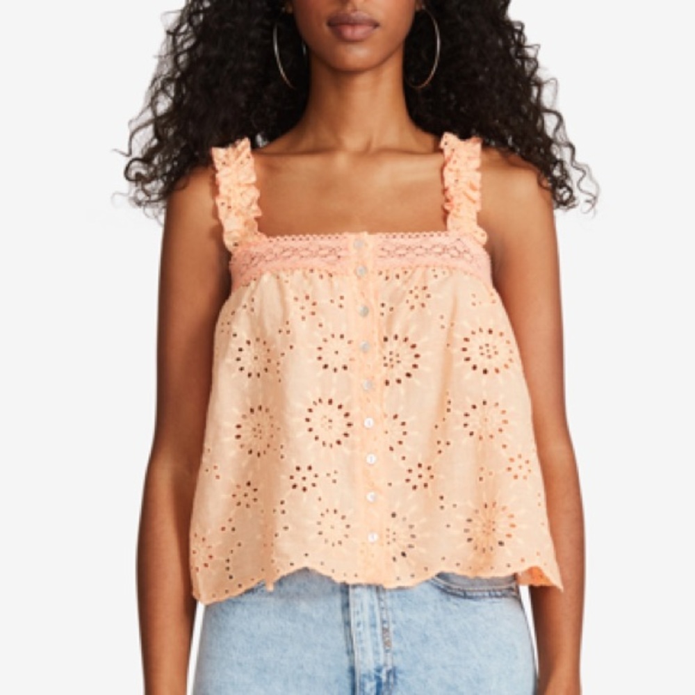 BB Dakota Summer Sunrise Eyelet Sleeveless Top Size Large NWT Mock Orange